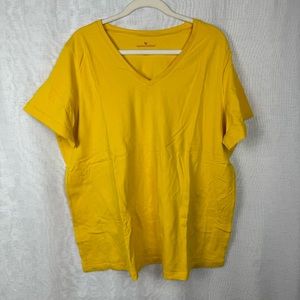 NWOT Woman Within 22/24 1X Women's Yellow Gold V-Neck Short Sleeve T-Shirt Top